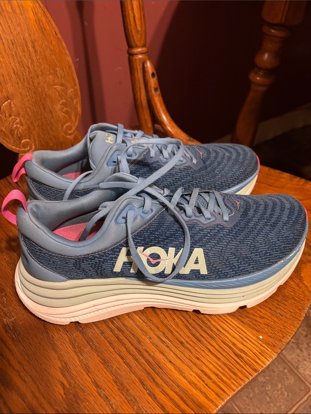 Hoka Women's Blue Running Sneakers with Pink Accents